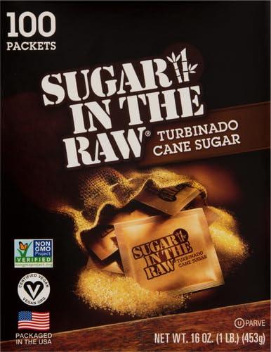 image:imageSugar In The Raw Turbinado Cane Sugar Packets 100 Ct Pure AllNatural Turbinado Sugar NonGMO Project Verified Kosher Vegan and Gluten FreePackets