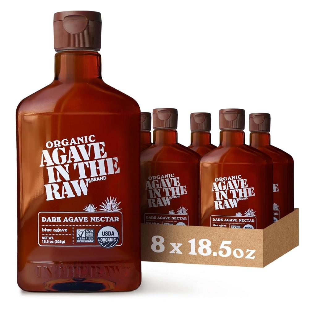 image:imageAgave In The Raw Organic Agave Nectar Sweetener Blue Agave Syrup No Erythritol Sugar Substitute for Coffee Baking Hot amp Cold Drinks Natural Low Carb Vegan GlutenFree 185oz Bottle 8 Pack