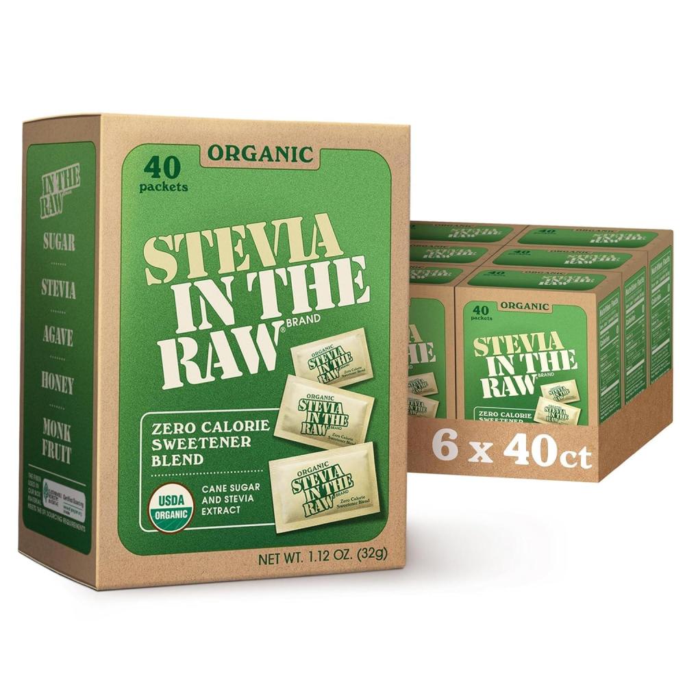 image:imageOrganic Stevia In The Raw Plant Based Zero Calorie Natural Sweetener No Erythritol Sugar Substitute Sweetener for Coffee Hot amp Cold Drinks NonGMO Vegan GlutenFree 40 Count Packets 6 Pack40 Count Pack of 6