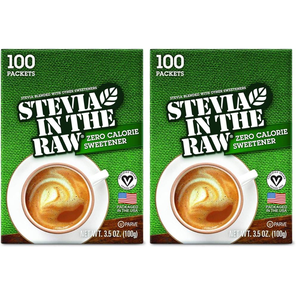image:imageStevia In The Raw Plant Based Zero Calorie No Erythritol Sugar Substitute SugarFree Sweetener for Coffee Hot amp Cold Drinks Suitable For Diabetics Vegan GlutenFree 100Count Packets 1 Pack35 Ounce Pack of 2