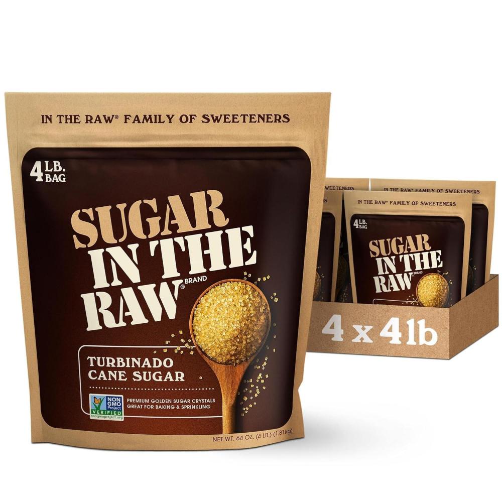 image:imageSugar In The Raw Granulated Turbinado Cane Sugar 4 lb Bag 4 Pack Pure AllNatural Turbinado Sugar NonGMO Project Verified Kosher Vegan and Gluten Free1 Ounce Pack of 4