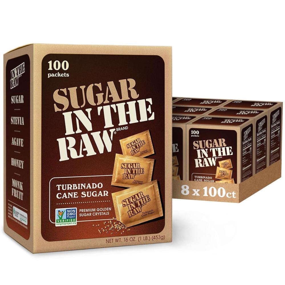 image:imageSugar In The Raw Granulated Turbinado Cane Sugar On The Go Packets No Erythritol Pure Natural Sweetener Hot amp Cold Drinks Coffee Baking Vegan GlutenFree NonGMO 200 Count Packets 2Pack1 Ounce Pack of 8