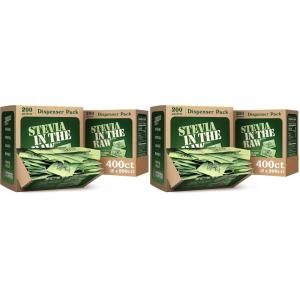 Stevia In The Raw Stevia Sweetener Packets, 50 Ct, Zero Calorie Stevia Sugar Substitute Packets, No Erythritol or Artificial Flavors, Vegan, Gluten Free, Kosher, Low Glycemic Index(400 Count (Pack of 2))