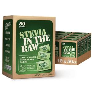 Stevia In The Raw Stevia Sweetener Packets, 50 Ct, Zero Calorie Stevia Sugar Substitute Packets, No Erythritol or Artificial Flavors, Vegan, Gluten Free, Kosher, Low Glycemic Index(1 Ounce (Pack of 12))