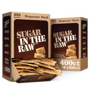 Sugar In The Raw Granulated Turbinado Cane Sugar On The Go Packets, No Erythritol, Pure Natural Sweetener, Hot & Cold Drinks, Coffee, Baking, Vegan, Gluten-Free, Non-GMO, 200 Count Packets (2-Pack)(200 count (Pack of 2))